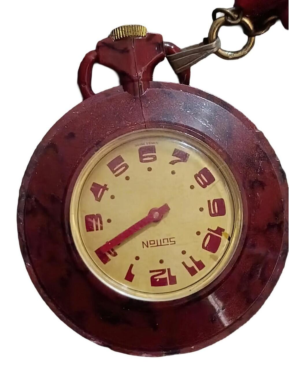 VTG E. Gluck Sutton Pocket Watch Art Deco Face Swiss Bakelite Case Doesn't Wind